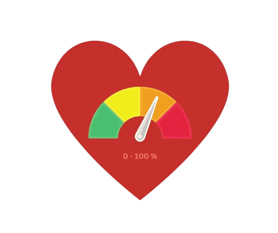On a red love symbol, the love percentage is displayed, ranging from 0 to 100%.